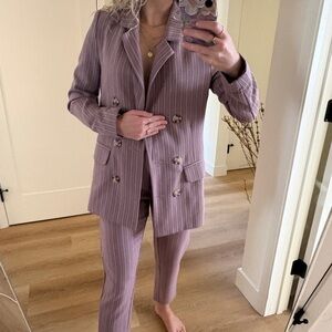 Honey Punch Pinstripe Suit Blazer & Pants Mauve Size XS/S